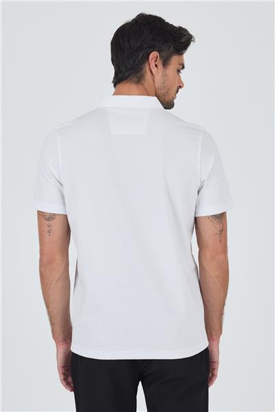 Beyaz Kısa Kol Düz Suprem Polo Yaka Cepsiz Pamuklu Casual Slim Fit Tişört 1011250164