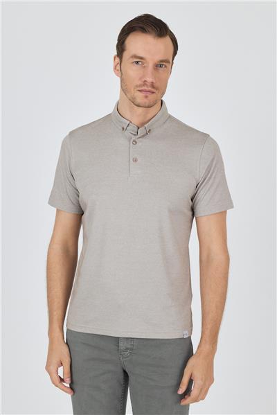 Bej Kısa Kol Düz Suprem Polo Yaka Cepsiz Pamuklu Casual Slim Fit Tişört 1011250160_605