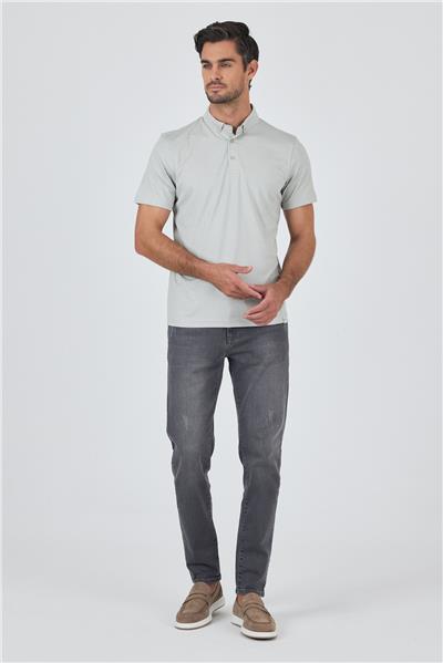 Gri Kısa Kol Düz Suprem Polo Yaka Cepsiz Pamuklu Casual Slim Fit Tişört 1011250160_601