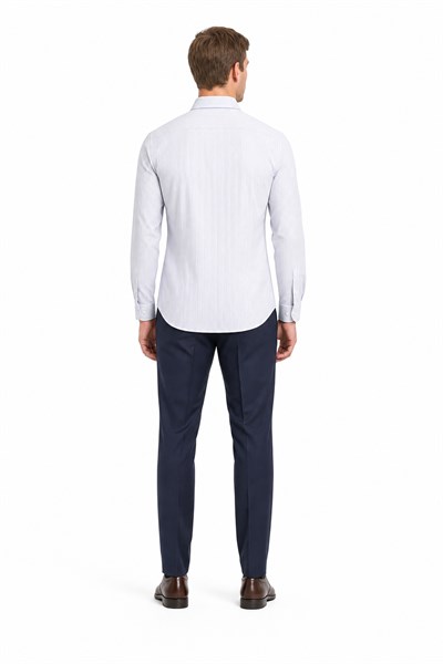 Beyaz Kol Çizgili Desen Bez Ayağı İtalyan Yaka Cepsiz Esnek Classic Slim Fit Gömlek 1004250201