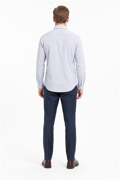 Beyaz Kol Çizgili Desen Bez Ayağı Sert Yaka Cepsiz Esnek Classic Slim Fit Gömlek 1004250158