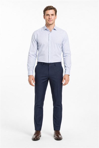 Beyaz Kol Çizgili Desen Bez Ayağı Sert Yaka Cepsiz Esnek Classic Slim Fit Gömlek 1004250158