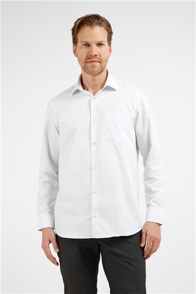 Beyaz-Lacivert Kareli Desen Sert Yaka Uzun Kol Cepli Comfort Fit Pamuklu Gömlek 1004255279