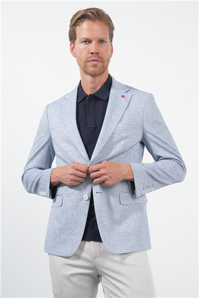 Beyaz-Lacivert Mono Yaka Örme 6 Drop Slim Fit Ceket 1002260153