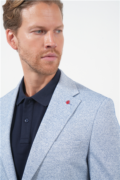 Beyaz-Lacivert Mono Yaka Örme 6 Drop Slim Fit Ceket 1002260153