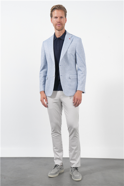 Beyaz-Lacivert Mono Yaka Örme 6 Drop Slim Fit Ceket 1002260153