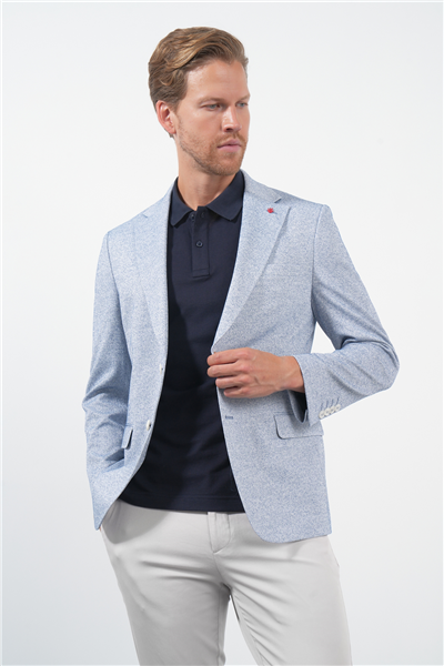 Beyaz-Lacivert Mono Yaka Örme 6 Drop Slim Fit Ceket 1002260153