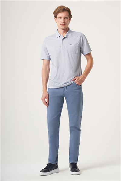 Beyaz-Lacivert Polo Yaka Kısa Kol Cepli Comfort Fit Pamuklu Tişört 1011260158