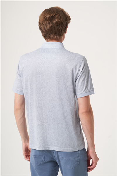 Beyaz-Lacivert Polo Yaka Kısa Kol Cepli Comfort Fit Pamuklu Tişört 1011260158
