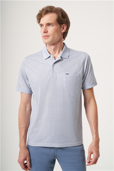 Beyaz-Lacivert Polo Yaka Kısa Kol Cepli Comfort Fit Pamuklu Tişört 1011260158