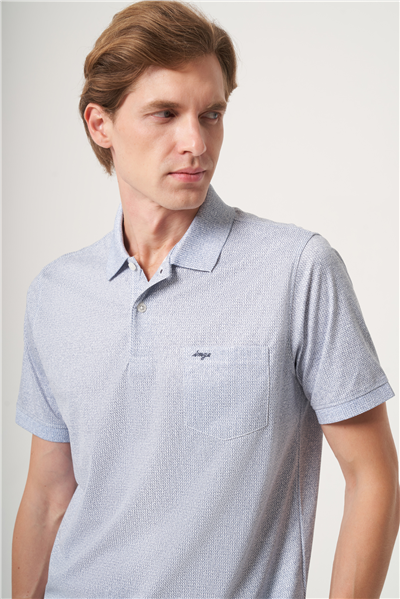 Beyaz-Lacivert Polo Yaka Kısa Kol Cepli Comfort Fit Pamuklu Tişört 1011260158