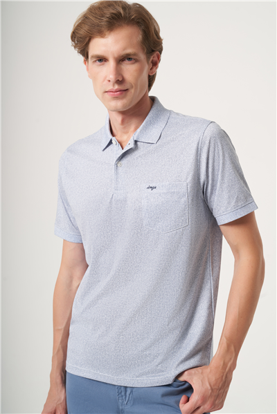 Beyaz-Lacivert Polo Yaka Kısa Kol Cepli Comfort Fit Pamuklu Tişört 1011260158