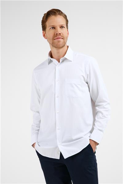 Beyaz-Lila Çizgili Desen Sert Yaka Uzun Kol Cepli Comfort Fit Pamuklu Gömlek 1004255274