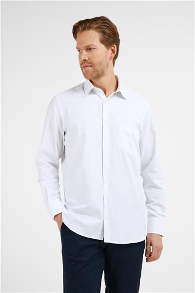Beyaz-Lila Çizgili Desen Sert Yaka Uzun Kol Cepli Comfort Fit Pamuklu Gömlek 1004255274