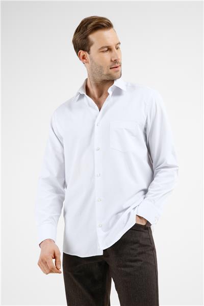 Beyaz-Mavi Çizgili Desen Sert Yaka Uzun Kol Cepli Comfort Fit Pamuklu Gömlek 1004255278