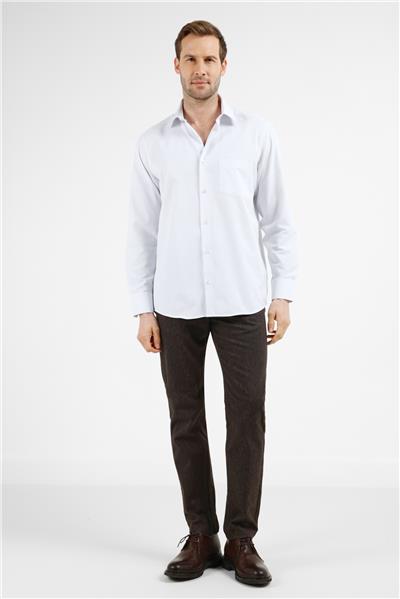 Beyaz-Mavi Çizgili Desen Sert Yaka Uzun Kol Cepli Comfort Fit Pamuklu Gömlek 1004255278