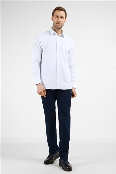 Çizgili Desen Sert Yaka Uzun Kol Cepli Comfort Fit Pamuklu Gömlek 1004255274