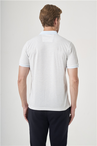 Beyaz-Mavi Örme Polo Yaka Kısa Kol Cepli Comfort Fit Pamuklu Tişört 1011260161