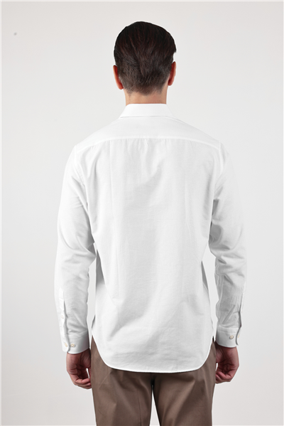 Beyaz Oxford Düğmeli Yaka Uzun Kol Cepsiz Slim Fit Pamuklu Gömlek 1004260182