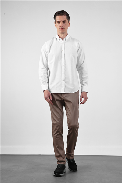 Beyaz Oxford Düğmeli Yaka Uzun Kol Cepsiz Slim Fit Pamuklu Gömlek 1004260182