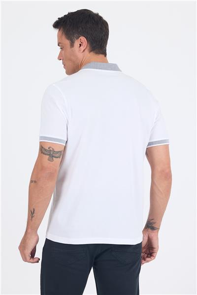 Beyaz Polo Yaka Kısa Kol Cepli Comfort Fit :%100 Pamuk Tişört 1011250181