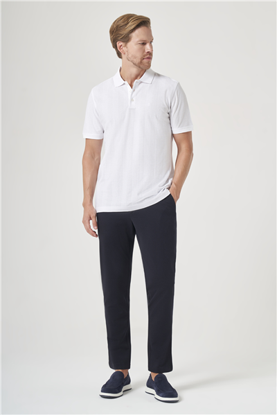 Beyaz Polo Yaka Kısa Kol Cepsiz Comfort Fit %100 Pamuk Tişört 1011260162
