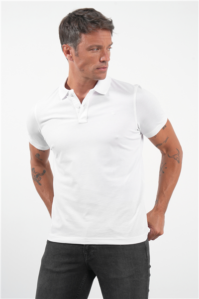 Beyaz Polo Yaka Pike Kısa Kol Slim Fit Pamuklu Tişört 1011260170