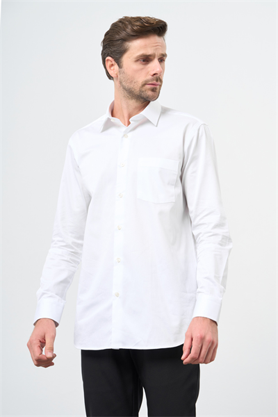 Beyaz Sert Yaka Cepli Comfort Fit Classic Pamuklu Gömlek 1004255323