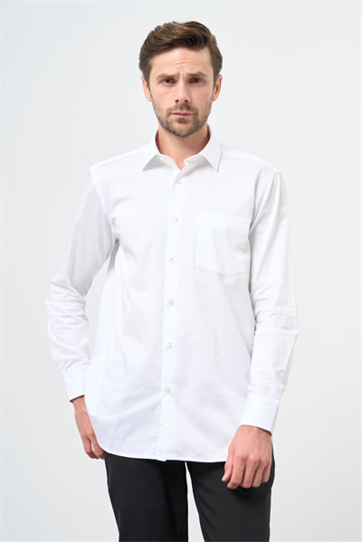 Beyaz Sert Yaka Cepli Comfort Fit Classic Pamuklu Gömlek 1004255323