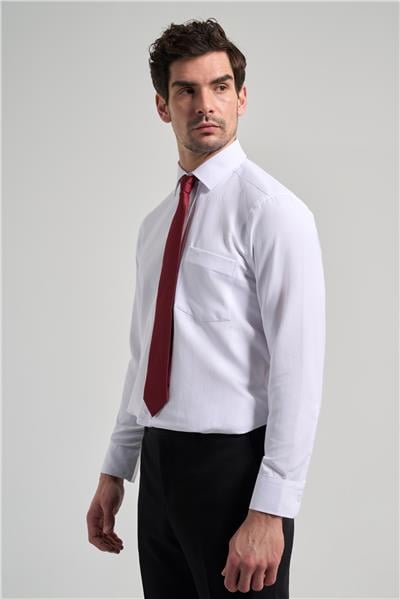 Beyaz Sert Yaka Düz Classic Pamuklu Comfort Fit Gömlek 1004250213