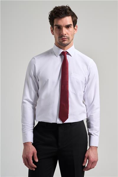 Beyaz Sert Yaka Düz Classic Pamuklu Comfort Fit Gömlek 1004250213