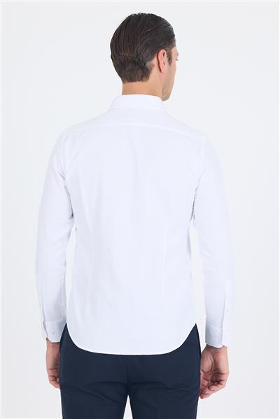 Beyaz Sert Yaka Düz Classic Pamuklu Slim Fit Gömlek 1004250214