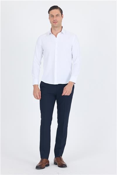 Beyaz Sert Yaka Düz Classic Pamuklu Slim Fit Gömlek 1004250214
