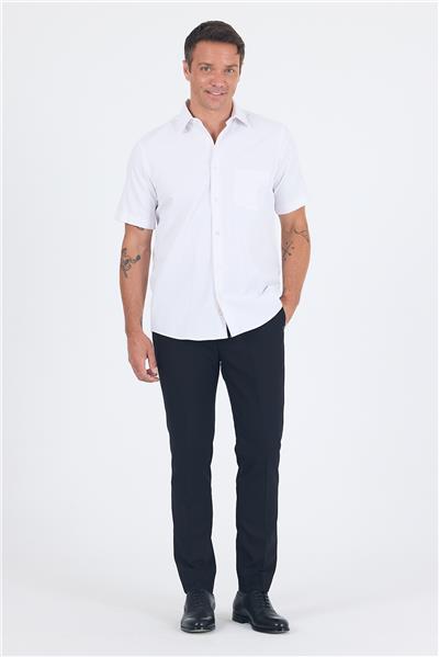 Beyaz Sert  Yaka Kısa Kol Cepli  Comfort Fit Cls Gömlek 1004250262