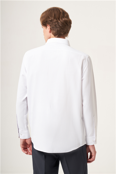 Beyaz Sert Yaka Oxford Comfort Fit Pamuklu Gömlek 1004265285