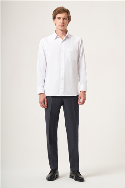 Beyaz Sert Yaka Oxford Comfort Fit Pamuklu Gömlek 1004265285
