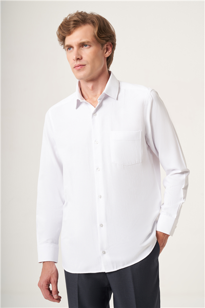 Beyaz Sert Yaka Oxford Comfort Fit Pamuklu Gömlek 1004265285