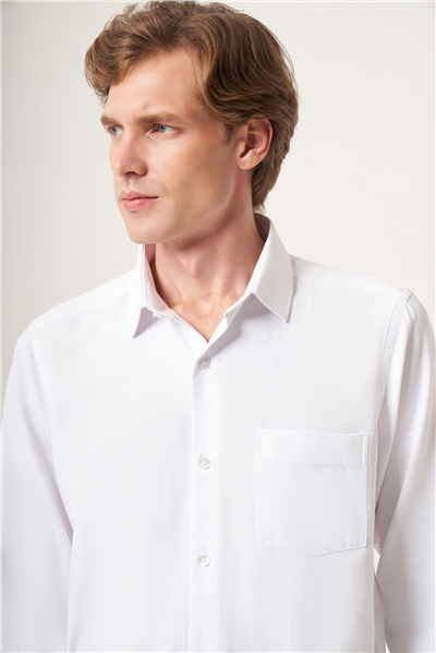 Beyaz Sert Yaka Oxford Comfort Fit Pamuklu Gömlek 1004265285