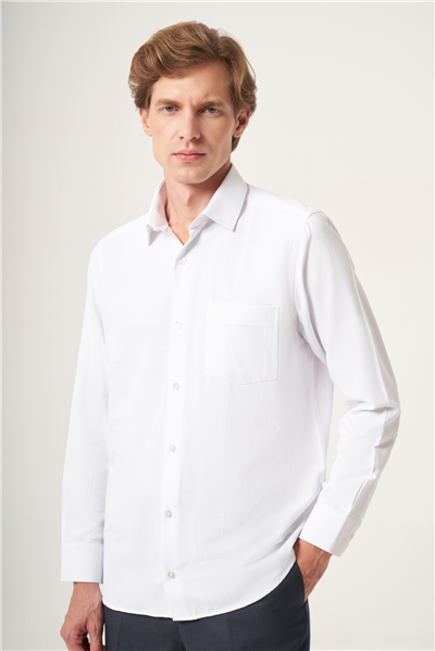 Beyaz Sert Yaka Oxford Comfort Fit Pamuklu Gömlek 1004265285