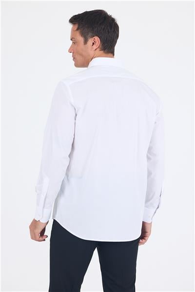 Beyaz Sert Yaka Uzun Kol Cepli Comfort Fit %100 Pamuk Gömlek 1004250222