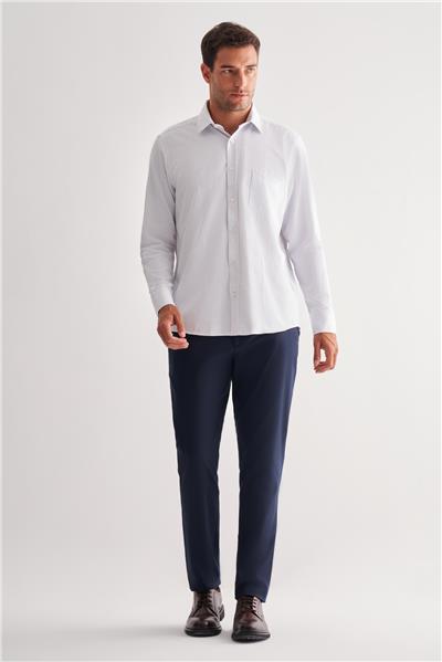 Sert Yaka Uzun Kol Cepli Comfort Fit Classic Gömlek 1004255164