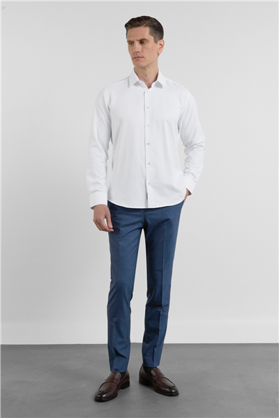 Beyaz Sert Yaka Uzun Kol Cepsiz Slim Fit Pamuklu Gömlek 1004255284
