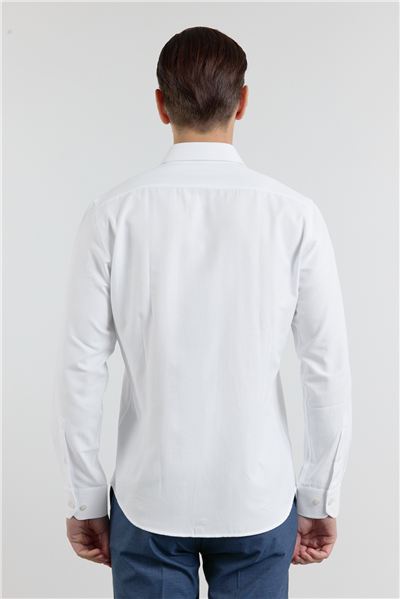 Beyaz Sert Yaka Uzun Kol Cepsiz Slim Fit Pamuklu Gömlek 1004255284