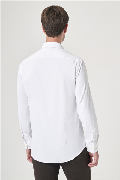 Beyaz Sert Yaka Uzun Kol Cepsiz Slim Fit Esnek Su İtici Gömlek 1004260234