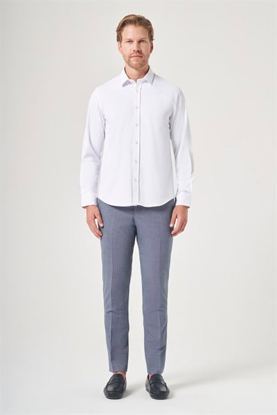 Beyaz Sert Yaka Uzun Kol Cepsiz Slim Fit Pamuklu Gömlek 1004260213