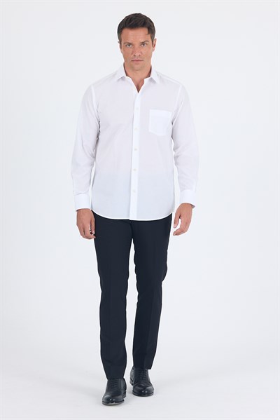 Beyaz Sert Yaka Uzun Kol Comfort Fit Pamuklu Gömlek 1004265002