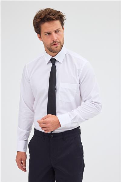 Beyaz Sert Yaka Uzun Kol Easy To Iron Comfort Fit Pamuklu Gömlek 1004255300
