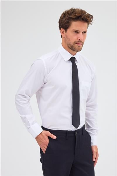 Beyaz Sert Yaka Uzun Kol Easy To Iron Comfort Fit Pamuklu Gömlek 1004255300
