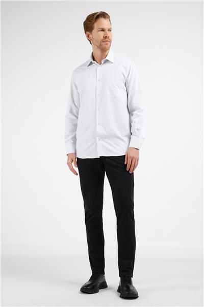 Beyaz-Siyah Çizgili Desen Sert Yaka Uzun Kol Cepli Comfort Fit Pamuklu Gömlek 1004255275