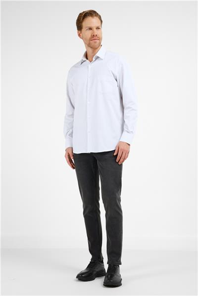 Beyaz-Siyah Çizgili Desen Sert Yaka Uzun Kol Cepli Comfort Fit Pamuklu Gömlek 1004255278